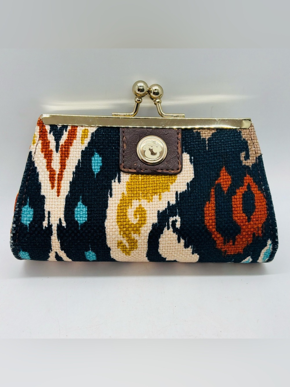 Spartina 449 Christina Island Kisslock Linen Coin Purse Wallet Ikat Boho Vintage